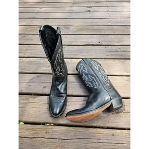Vintage 90s Old West Cowboy Boots Black Leather Stitched Western Cowgirl Size 10